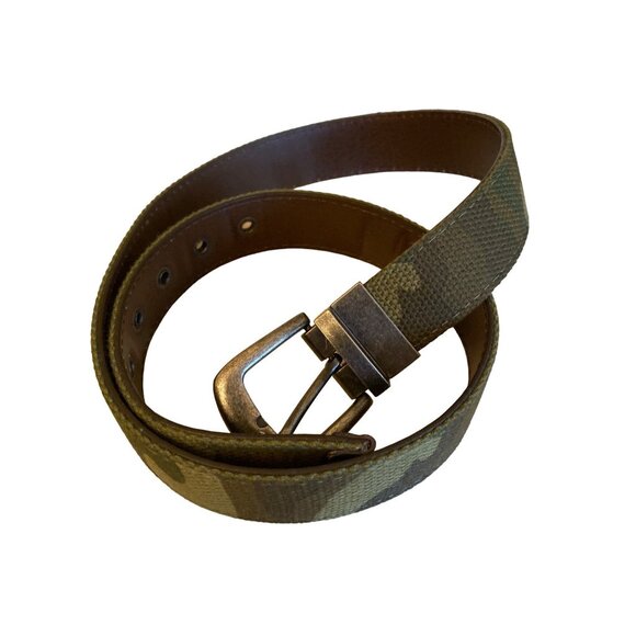 Green Camouflage Canvas Reversible Brown Leather Back Belt Size XL - Picture 1 of 5